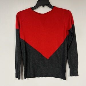 Hawthorn Red & Gray color block button down back Sweater, wool/poly blend, S/M